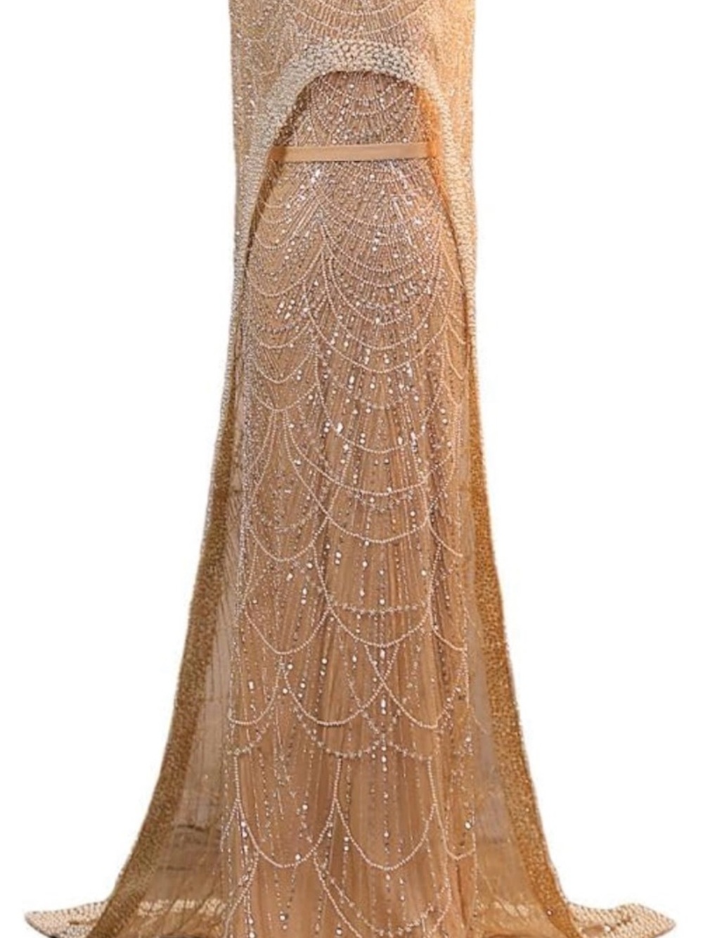 Beaded Cape Gown in Champagne - Picture 9 of 10